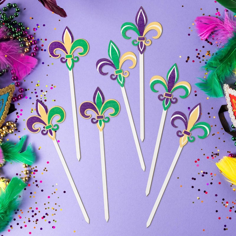 TICIAGA Carnival Iris Wooden Picks - 14PCS Circus Iris Double-Sided Wooden Decorative Picks for Home Vase Filler Mardi Gras Colorful Iris Wooden Picks Decor for Carnival Party Decorations Supplies - Image 3